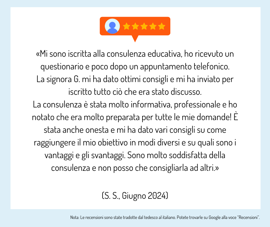I partecipanti alla consulenza formativa forniscono un feedback sulla consulenza.