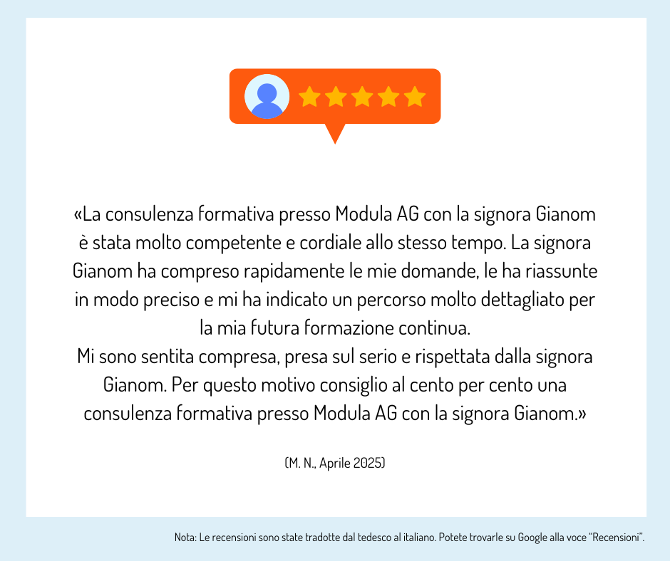 I partecipanti alla consulenza formativa forniscono un feedback sulla consulenza.