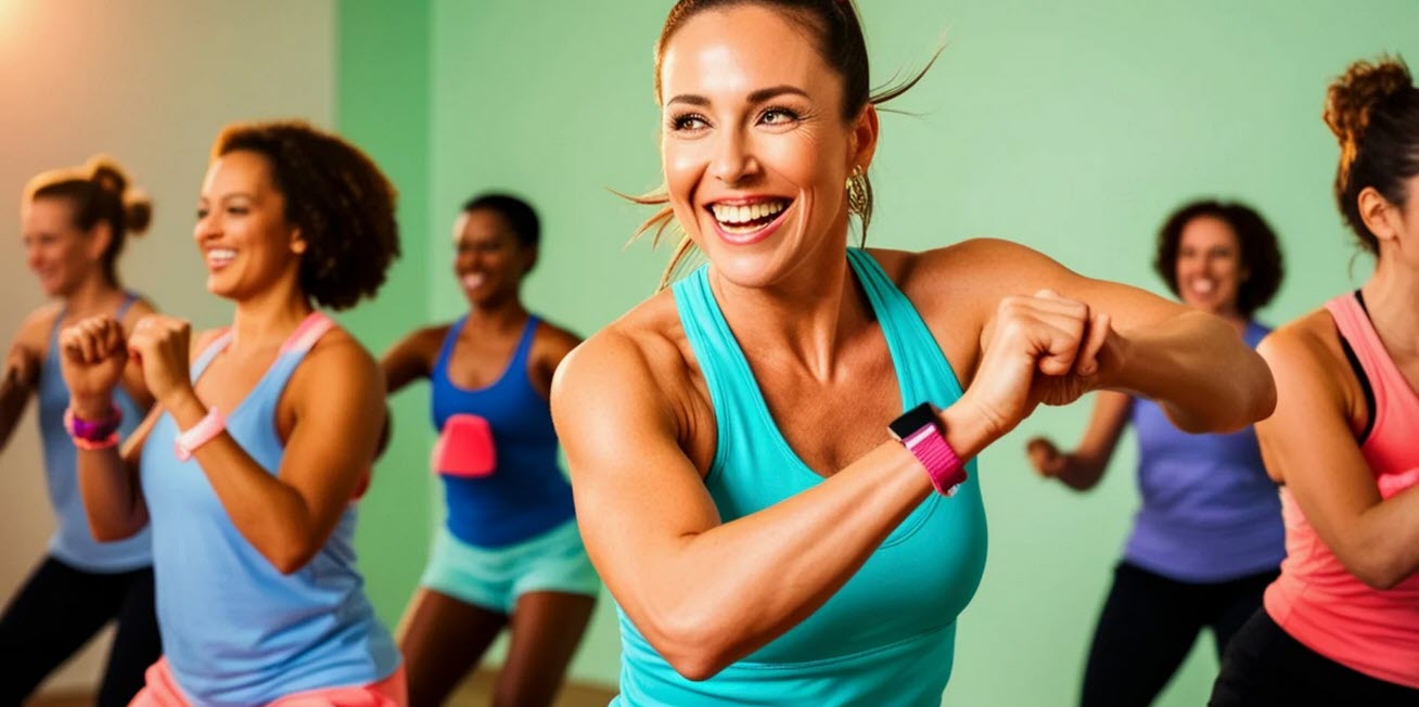 Eine Gruppe von sportlichen Frauen im Fitness-Studio